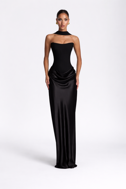 LOREA Sleek Black Full-Length Dress