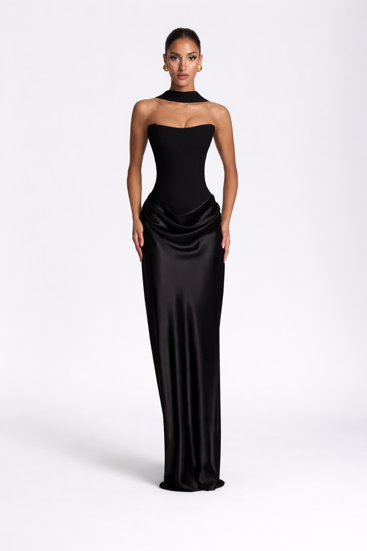 LOREA Sleek Black Full-Length Dress